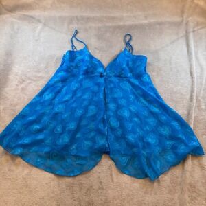 Vintage Y2K Victoria's Secret Blue Heart Sheer Babydoll Chemise Lingerie Sz L